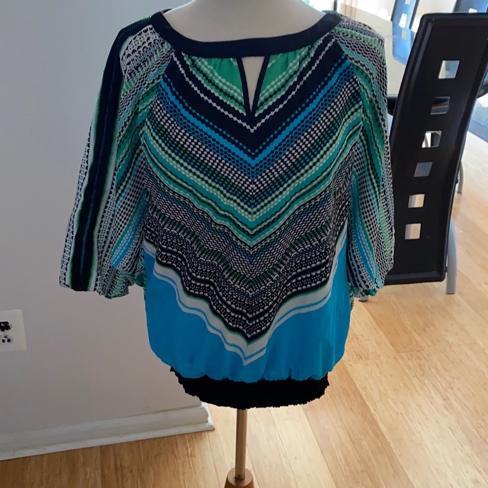 Womens green blue and white blouse